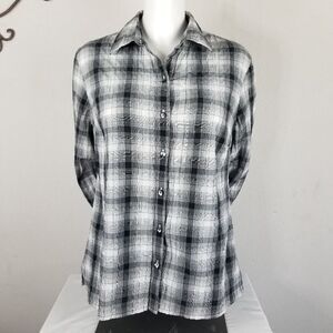 Westbound Black &‎ White Plaid Button Front Blouse